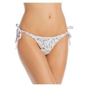 AQUA SWIM Women's White Stretch Elastic Tie Smocked Bikini Swimsuit Bottom M